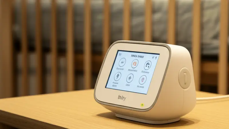 מוניטור תינוק חכם על שידה ליד מיטת תינוק